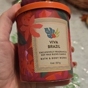 Nwt Bath & Body Works Viva Brazil Candle - Orange, Pink Floral Design